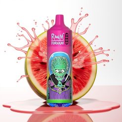 RandM Fumot Tornado 9000 Puffs سيجارة إلكترونية للاستخدام مرة واحدة 18mL بطيخ علكة فقاعية مع شاشة RGB وبطارية 850 مللي أمبير قابلة لإعادة الشحن